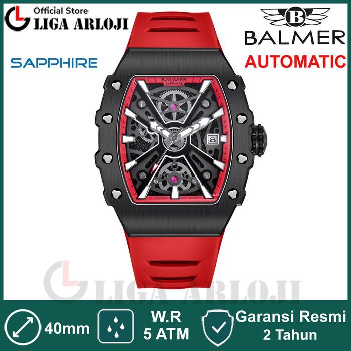 Sedia Balmer B-8836MA Jam Tangan Pria AUTOMATIC 8836 RM Silicone Sapphire Merah