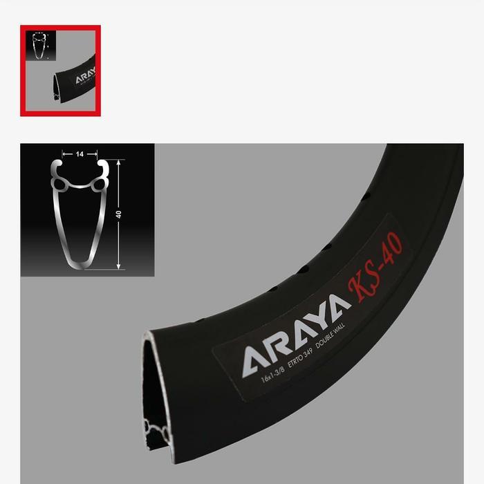 Rim / Velg 20 x 1.3/8 (451) 28H Araya KS40 Black