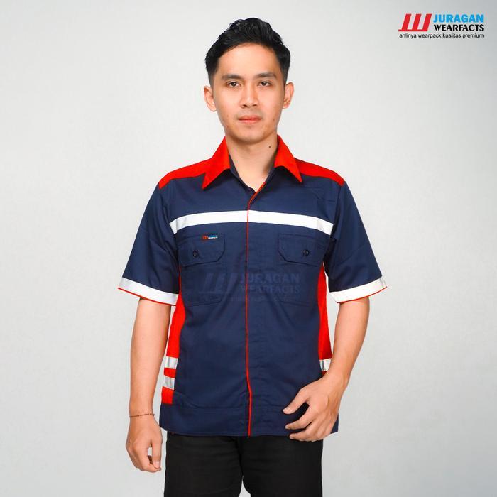 Juragan Wearfacts - Wearpack Kerja Lengan Pendek Warna Merah Navy