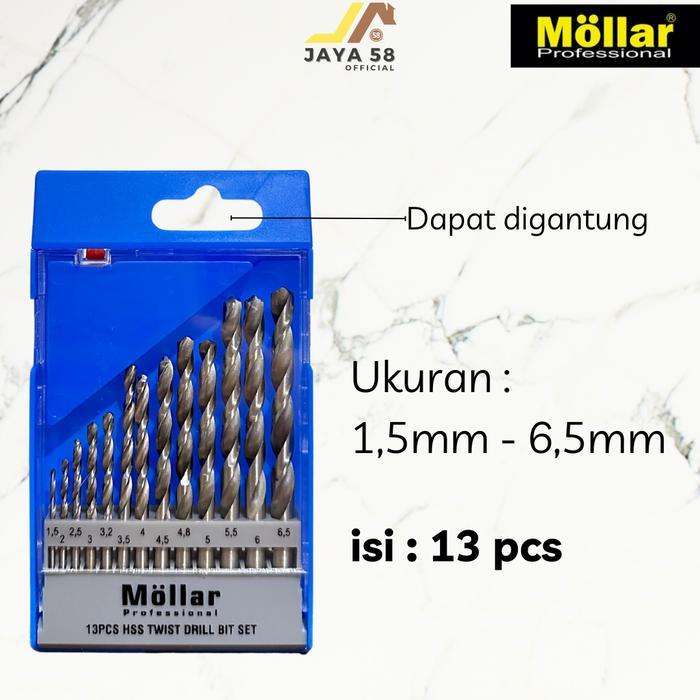 [isi 13pcs] Set Mata Bor Besi HSS MOLLAR Twist Drill Bit 1.5mm-6.5mm