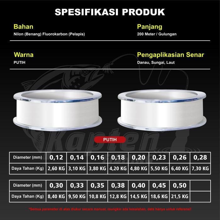Kapten Fishing Tali Pancing Germany Warna Hijau Tua Fishing Line 200M Senar Pancing Nilon Anti