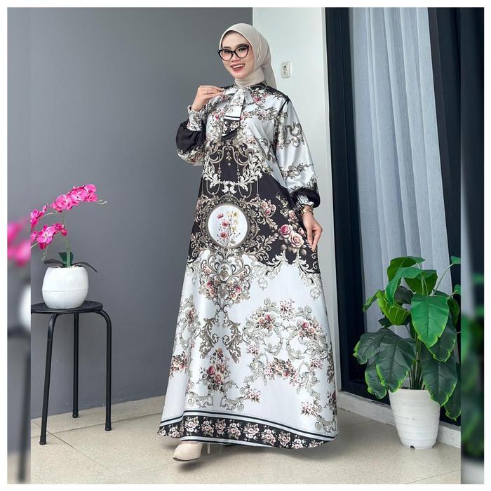 Azura Dress Motif Silk Premium Busana Muslim Wanita Dewasa Remaja By Esha Scarf Terbaru