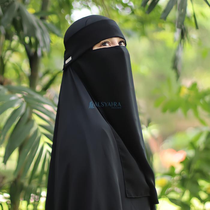TERLARIS Niqab Poni down Sifon Silk Jetblack Alsyahra Exclusive Safety Cadar Pelengkap Kerudung
