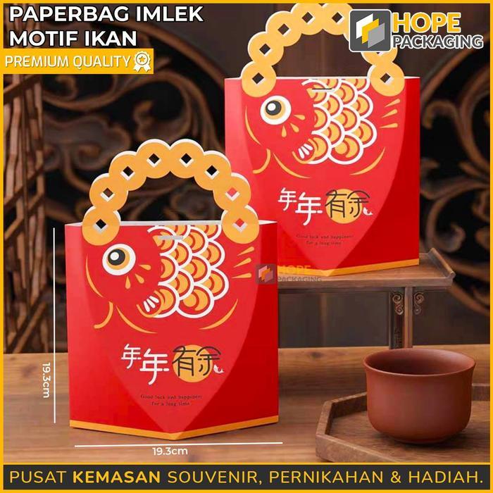 Paper Bag Imlek Motif Ikan / Tas Jinjing Souvenir Kue Imlek / Paper Box Hadiah / Paper Bag Hampers