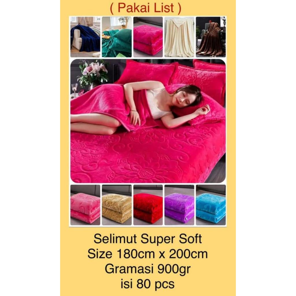 Bonita World - Selimut Polos Emboss Super Lembut Tebal Ukuran 180X200 Cm Pakai List Pinggiran 900 Gr