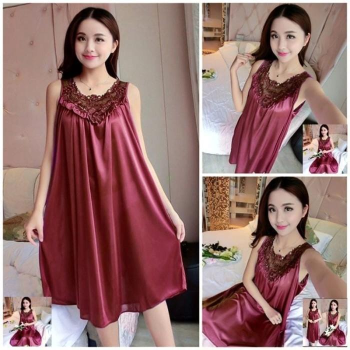 Baju tidur dress wanita Bahan satin fit XXL/Jumbo