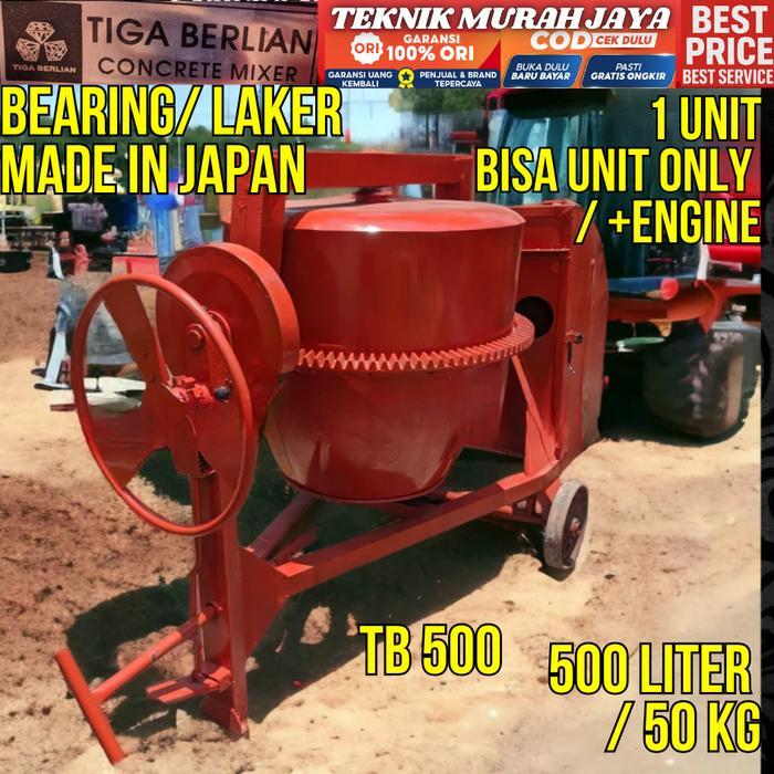 TIGA BERLIAN Molen Mixer Pengaduk Cor Semen 50 KG 500 LITER Mesin Saja / Lengkap Diesel Solar R180 8