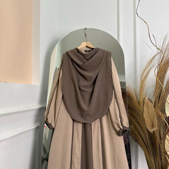 Dfm - Halwa Abaya Cardigan Set SyarI Pasmina Oval Abaya Wanita Bahan Crinkle Airflow Terpercaya