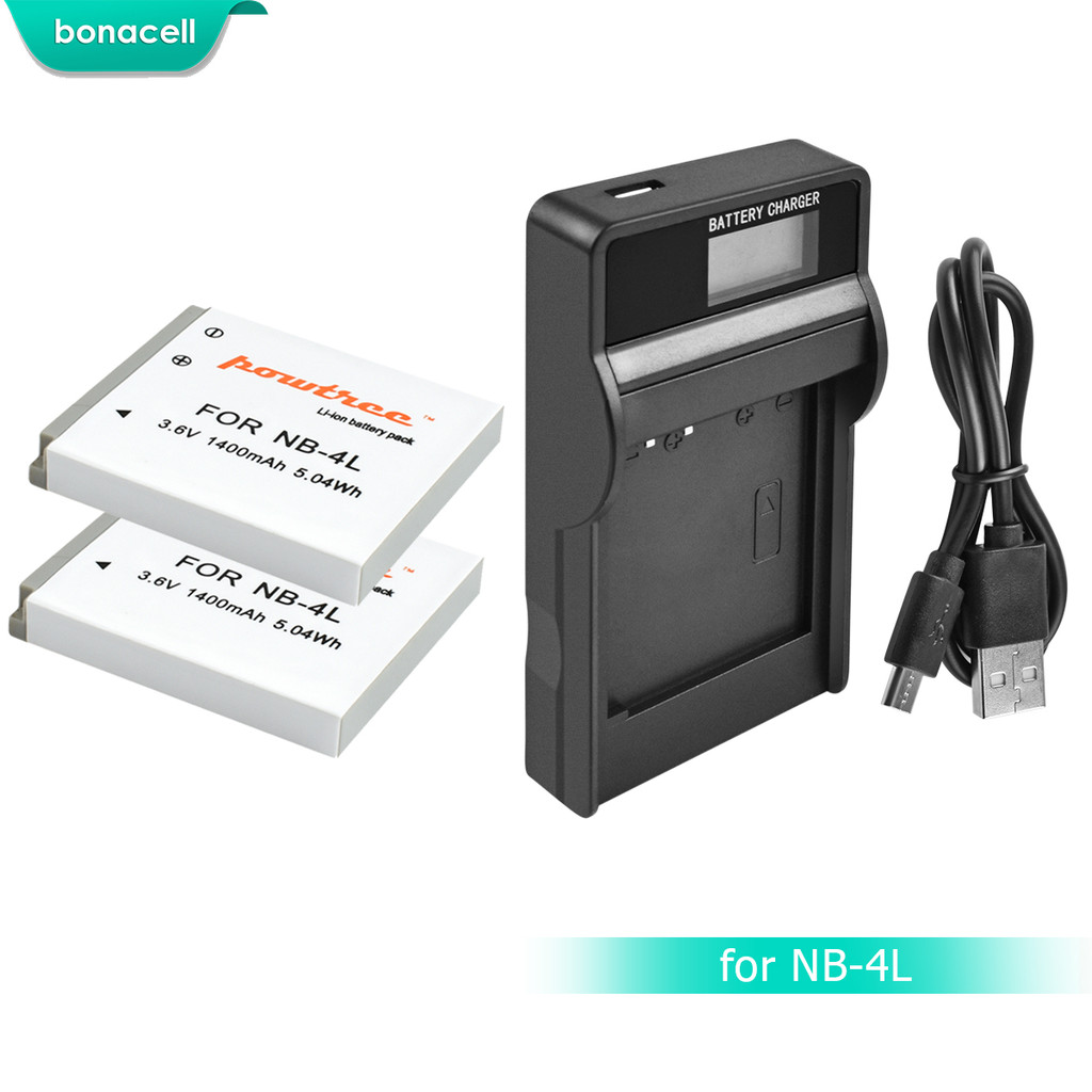Bonacell 1400mAh NB-4L NB4L NB 4L Battery Bateria+LCD Charger for Canon IXUS 30 40 50 55 60 65 80 10