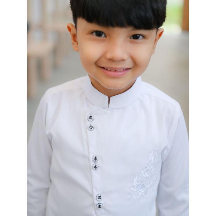 Fatih Dan Firra - Set Peci Askara Baju Koko Setelan Muslim Anak Stelan Putih Celana Kurta India