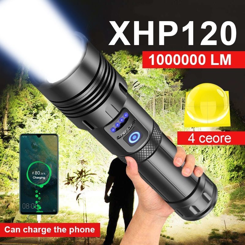 Super XHP120 Powerful Led Flashlight XHP70 High Power Torch Light Rechargeable Tactical Flashlight