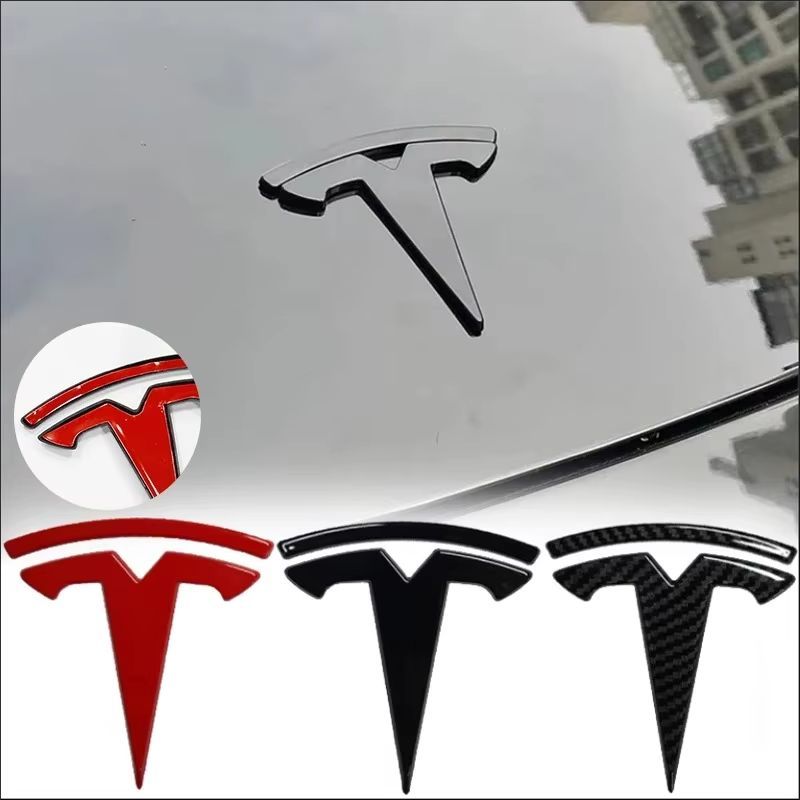 For Tesla Model 3 Model Y ABS Car Overlay Sticker Front Hood Cover Emblem Steering Wheel Rear Trunk