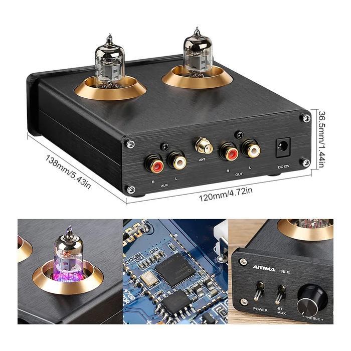 AIYIMA TUBE-T2 6J1 Tube Preamp & BT 5.0 Receiver w Bass Treble