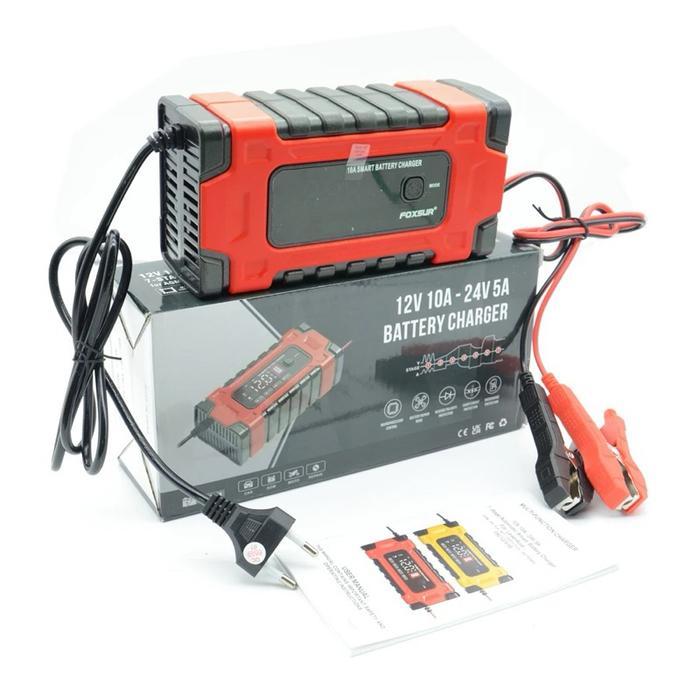Charger Aki Accu Mobil Motor Truk Foxsur 12V 10A - 24V 5A Smart Fast Charging Repair Mode 7 Stage