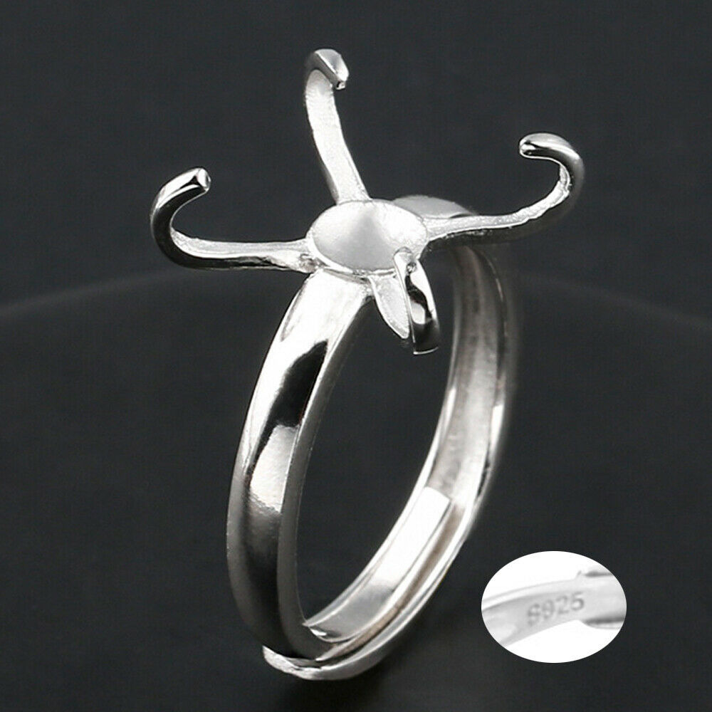925 Sterling Silver 4 Claws Ring Blanks Adjustable Ring Base for 12mm Irregular Gemstones Cabochon