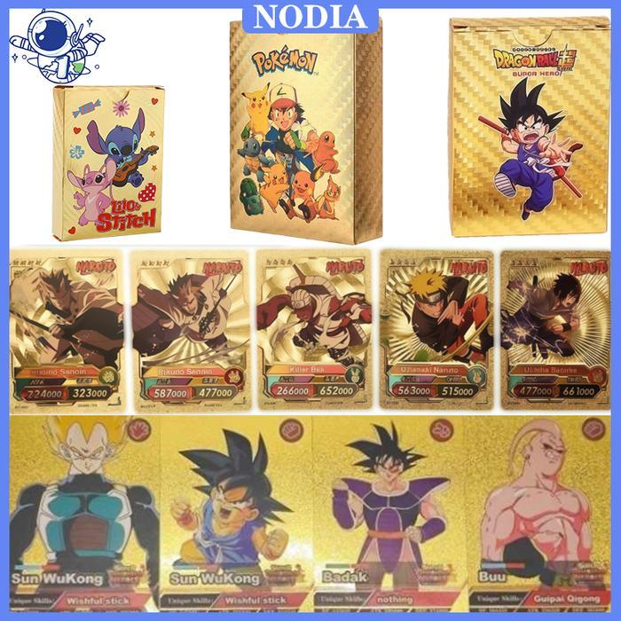 Nodia Toys 55Pcs Mainan Peliharaan Elf Kartu / Dragon Ball / Naruto / Hitam Emas Perak Kartu Pokemon
