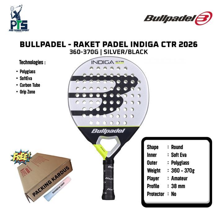 Raket Padel BULLPADEL Indiga CTR 2026 360-370G Silver Black
