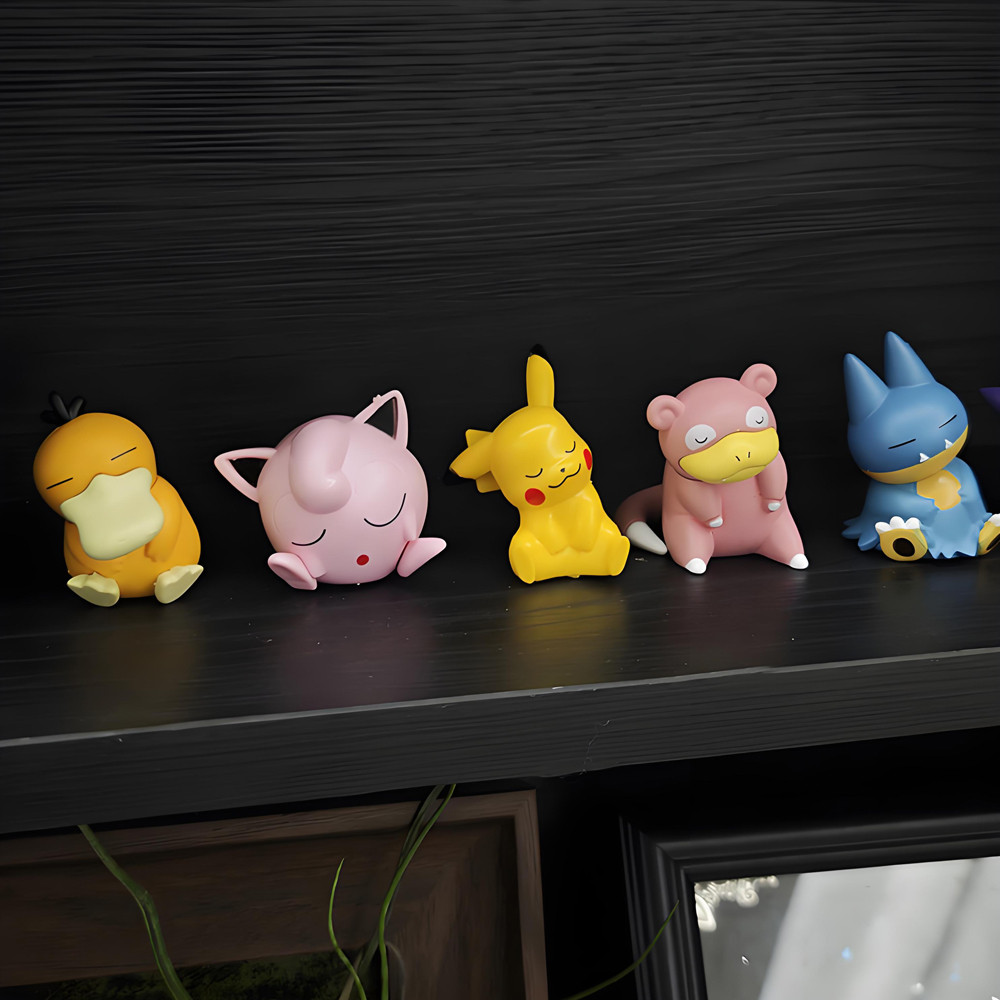 6pcs/set Anime Pokemon Pikachu Psyduck Gengar Jigglypuff Cute Statue Doll Collectible Model Doll