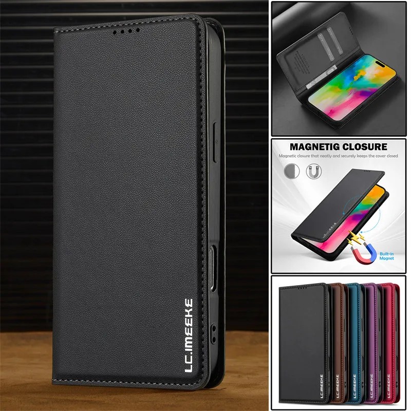 LC.imeeke Flip Leather Phone Case for iPhone 17 Pro Max 16E 16 15 14 Plus 13 12 11 XS X XR Magnetic