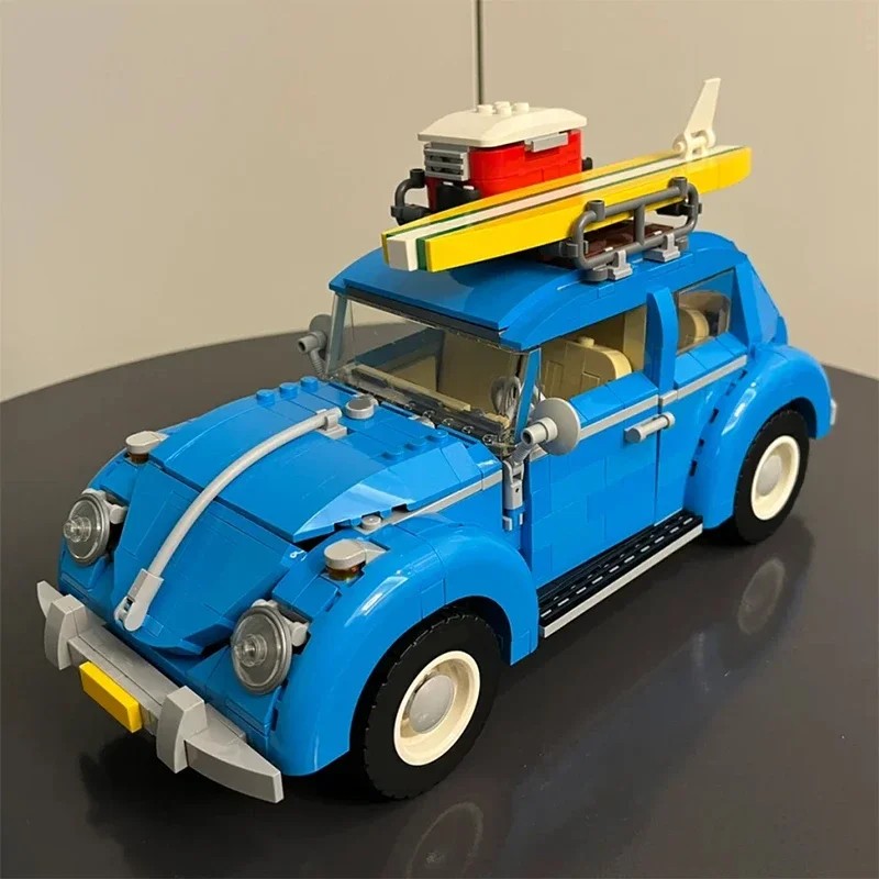 Technical Classic Car Bule Beetle Building Blocks Model Camper Vehicle Automobile Vehicle Assemble