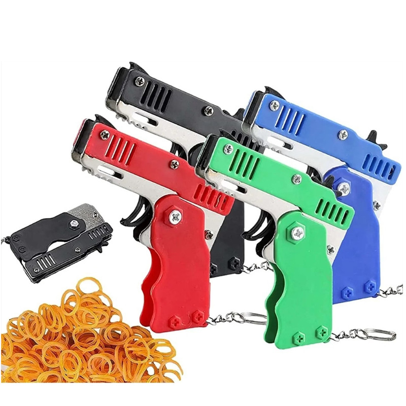 1Pcs Keychain Gun 60 Rubber Bands Rubber Band Gun Shooting Pistol Alloy Kid Outdoor Party Metal Gun