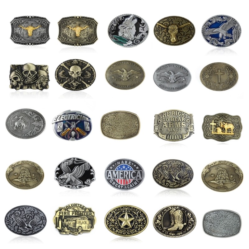 Western Cowboy Relief Belt Buckle Metal Multiple Type Personality Rock Belt Link Buckle Unisex Belt