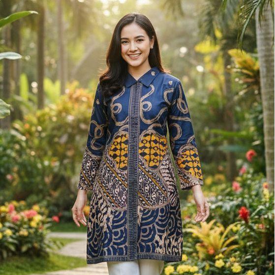 Batik Solo Trendy - Tunik Batik Wanita Sahara Atasan Batik Dress Katun Halus Lapis Furing Trikot