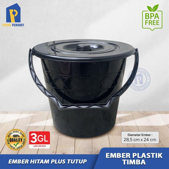 Ember Timba Hitam 3Gl Ember Air Tutup 12 Liter