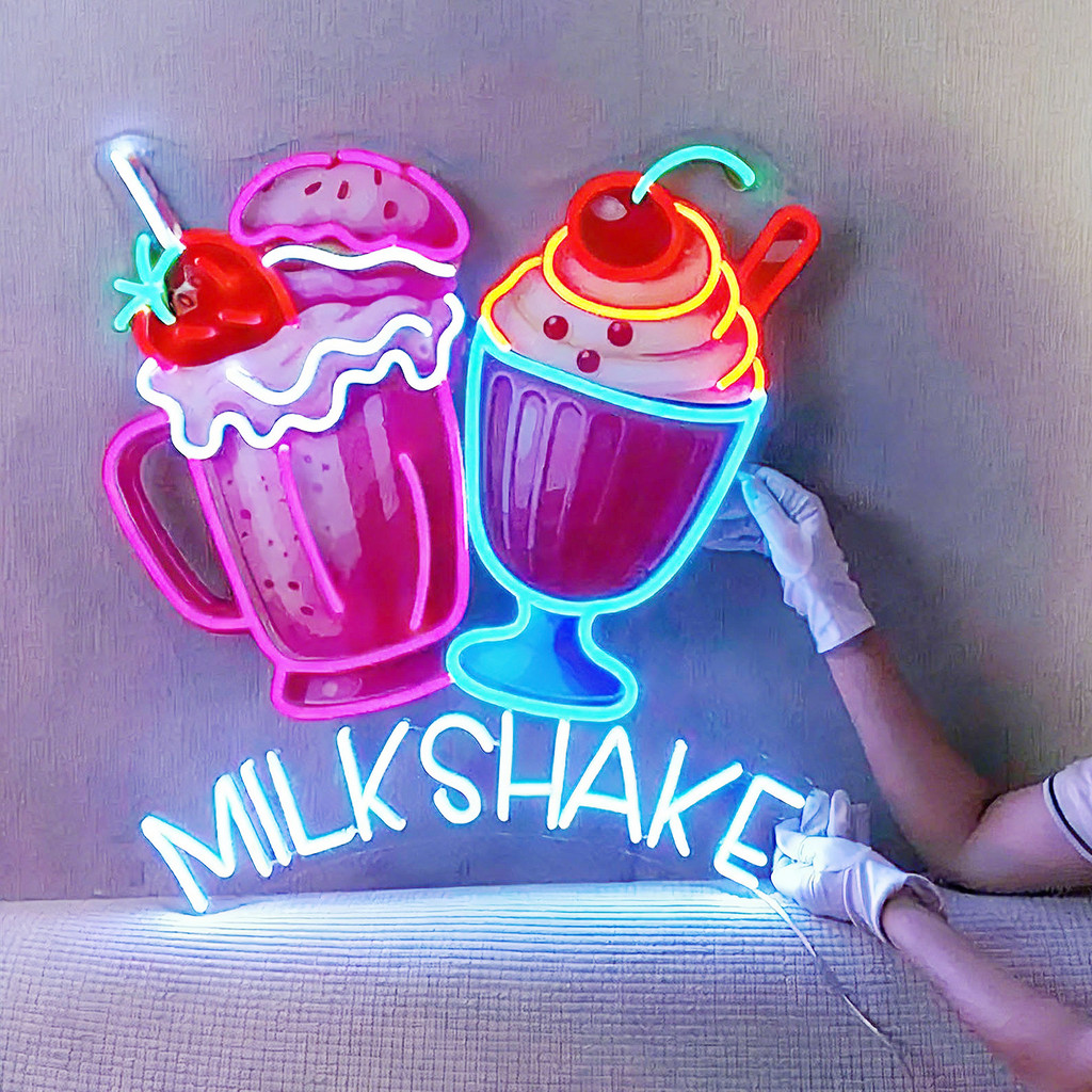 Milkshake Neon Sign,Ice Cream Neon Sign,Retro Diner Caf Wall Decor,Dessert Shop Neon
