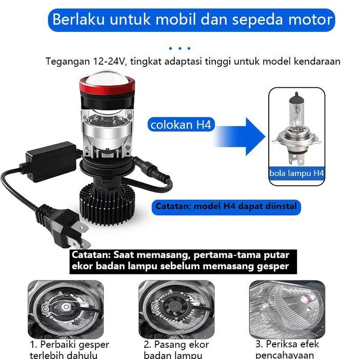 Lampu LED Y7 H4 Mini Projie 12-24Volt untuk Mobil, Pickup Truck & Bus - Car sepasang