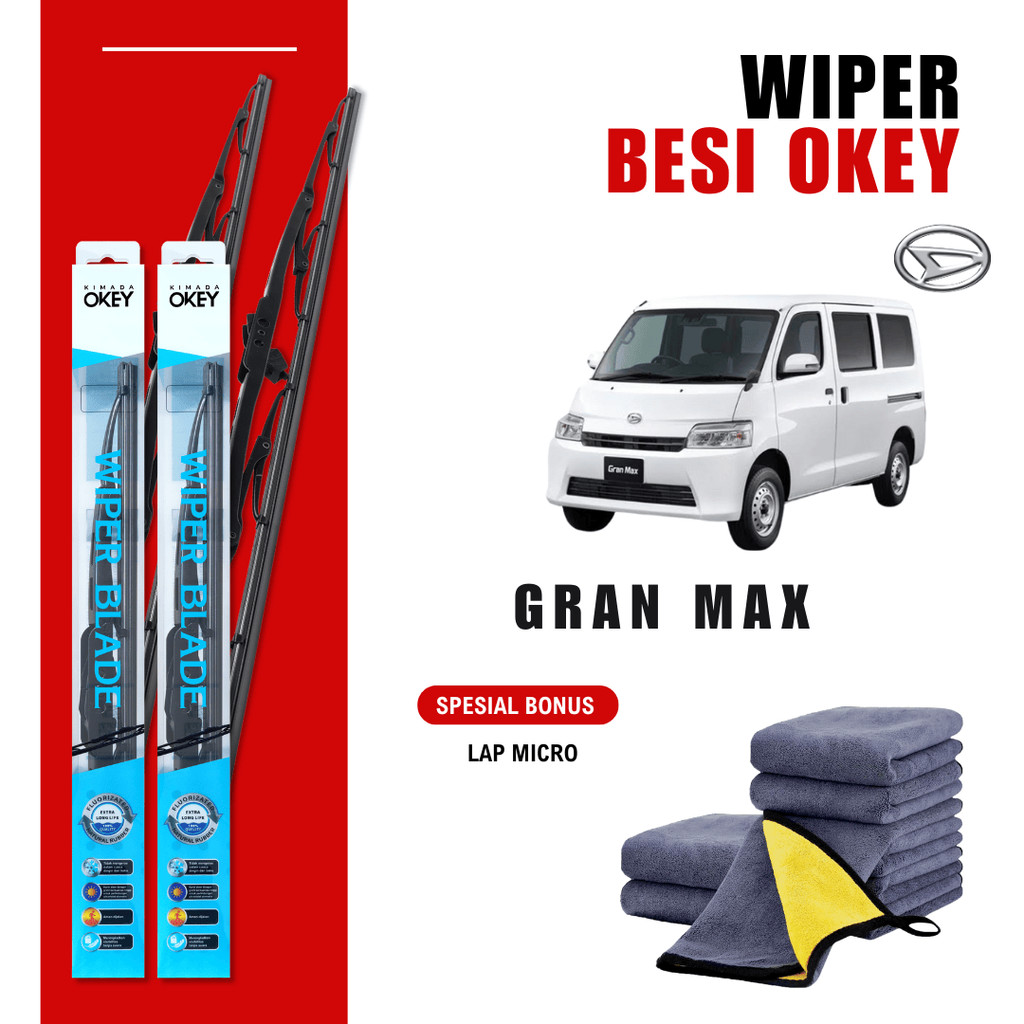 Wiper Daihatsu Grand Max Konvensional Kaca Depan Mobil Free Lap Microfiber