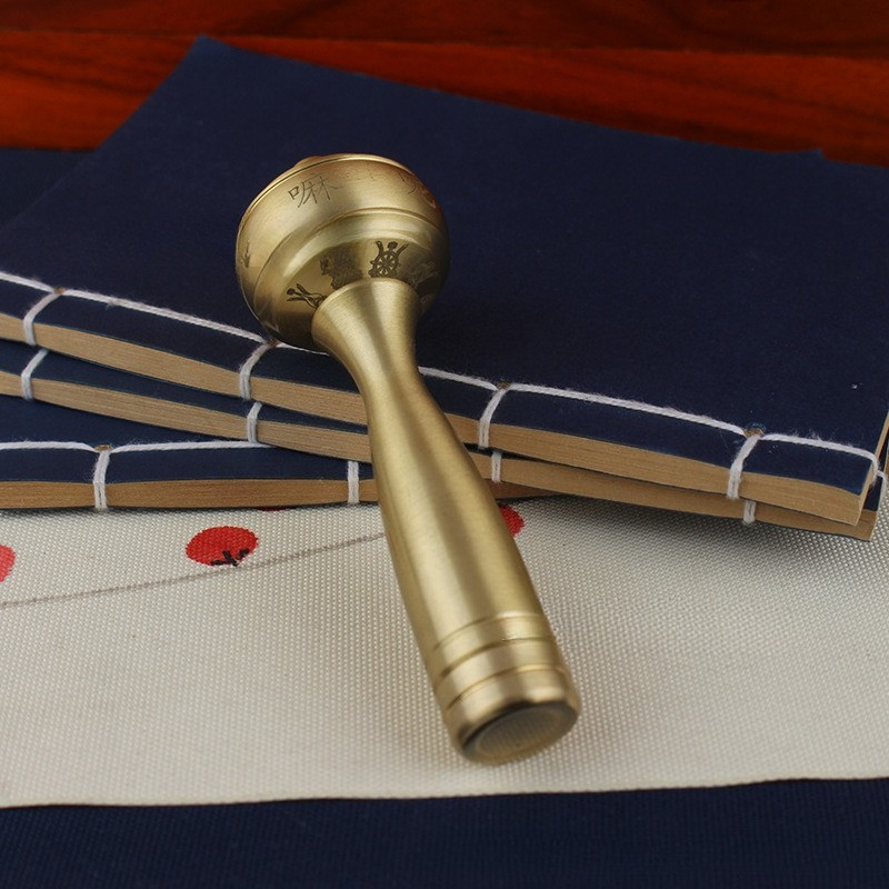 Tibetan style mini hand cranked copper prayer wheel, eight auspicious six character spell wheel,