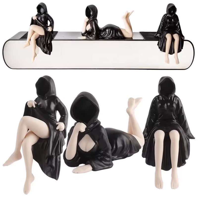 Anime Figure Gothic Black Robed Girl Figure Mysterious Statue Queen Figurine Ornament Ghost