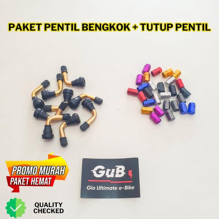 PAKET Pentil Ban Tubles Bengkok Sepeda Listrik + Tutup Pentil Variasi
