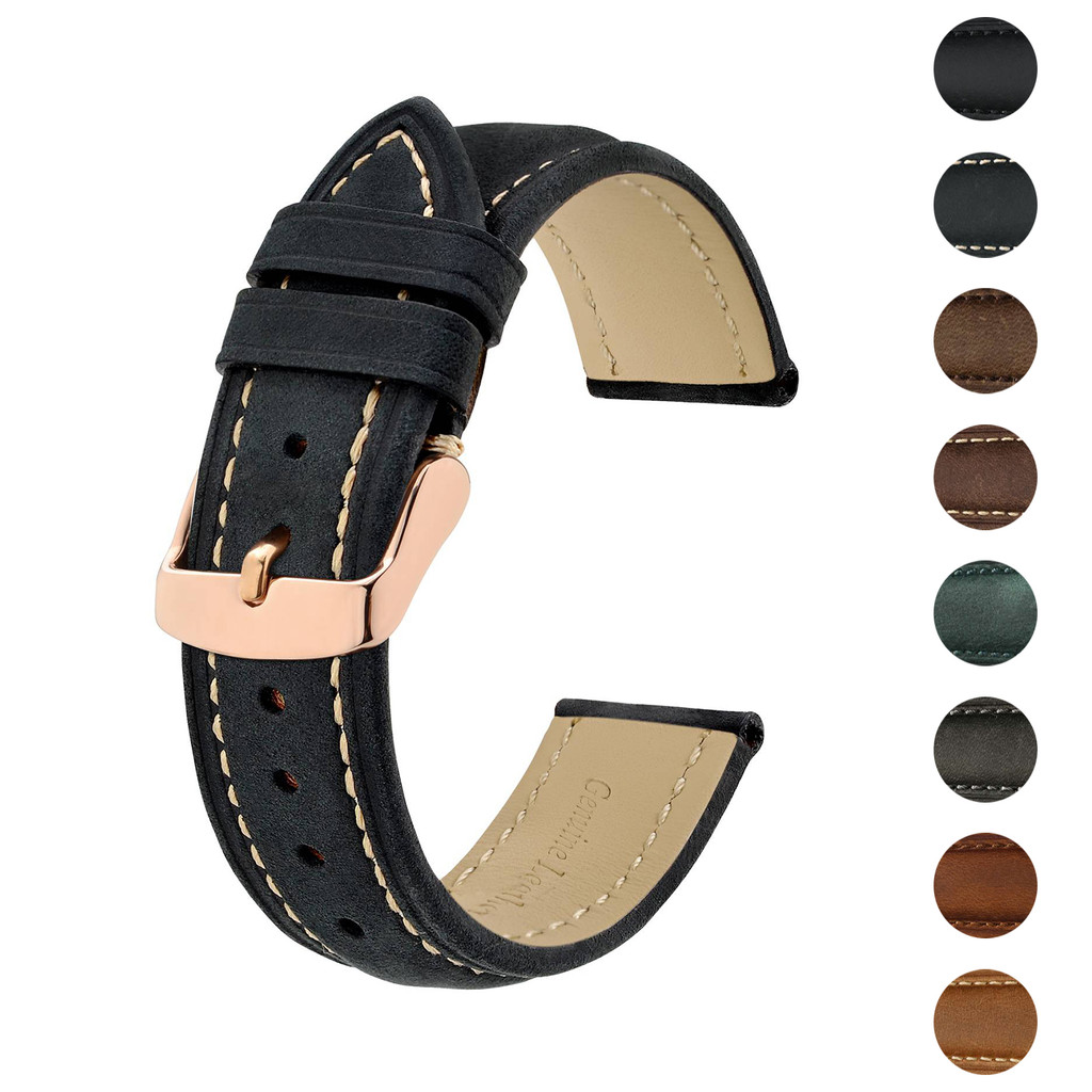 BISONSTRAP Crazy Horse Leather Watch Strap 18mm 20mm 21mm 22mm 24mm Replacement Belt Rose Gold