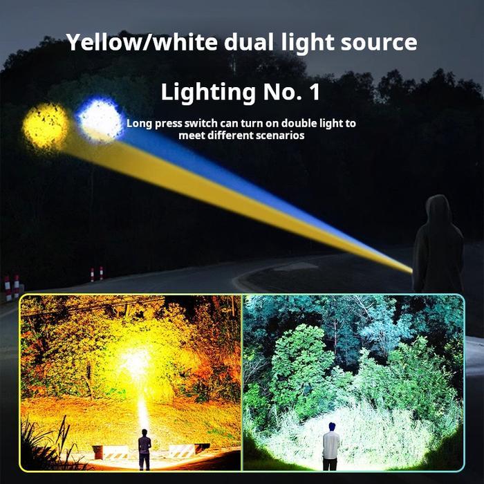 "New" Baru Senter LED S71 Super Terang dengan Sumber Cahaya Ganda 50000 Lumens 26650 Senter Taktis