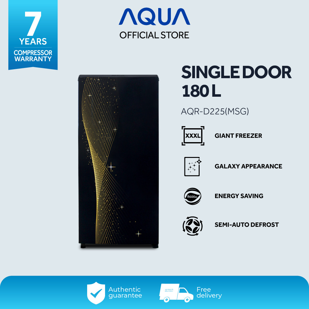 AQUA Kulkas 1 Pintu 180 L [Sky Star Gold] - Low Voltage Running - Vegetables Box - Tempered Glass Tr