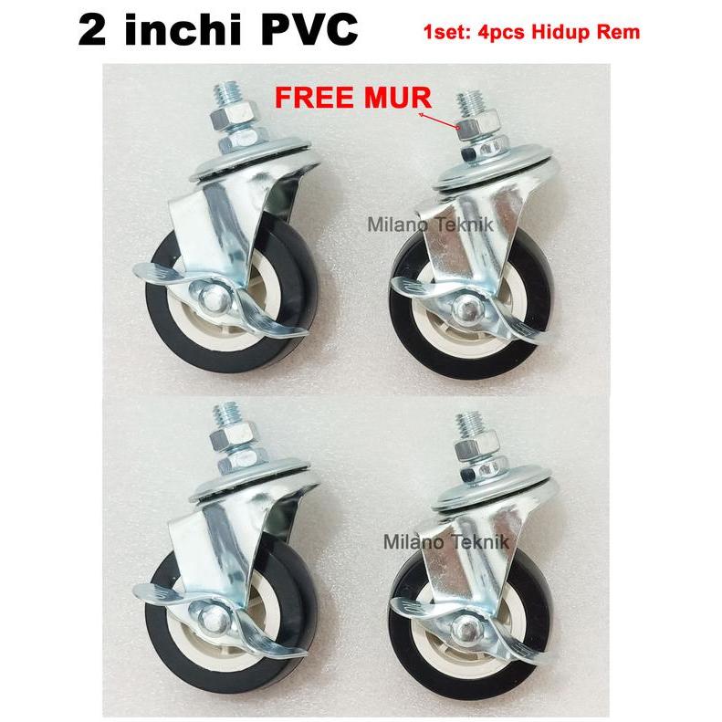Roda 2 inch PVC (1 set :4 pcs Roda Screw/Baut)/Etalase/Nilon/Furniture