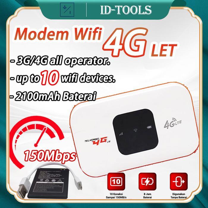 ID-TOOLS Modem Wifi Mifi 4G LTE 2100mAh Unlock All Operator 150Mbps Router Wifi Modem Semua Kartu