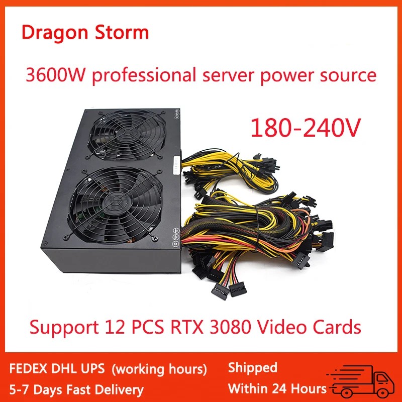 High Quality 3600W ATX PSU Power Supply Bitcoin Miners PC Support 12 Cards Miner mining rig 180-240V