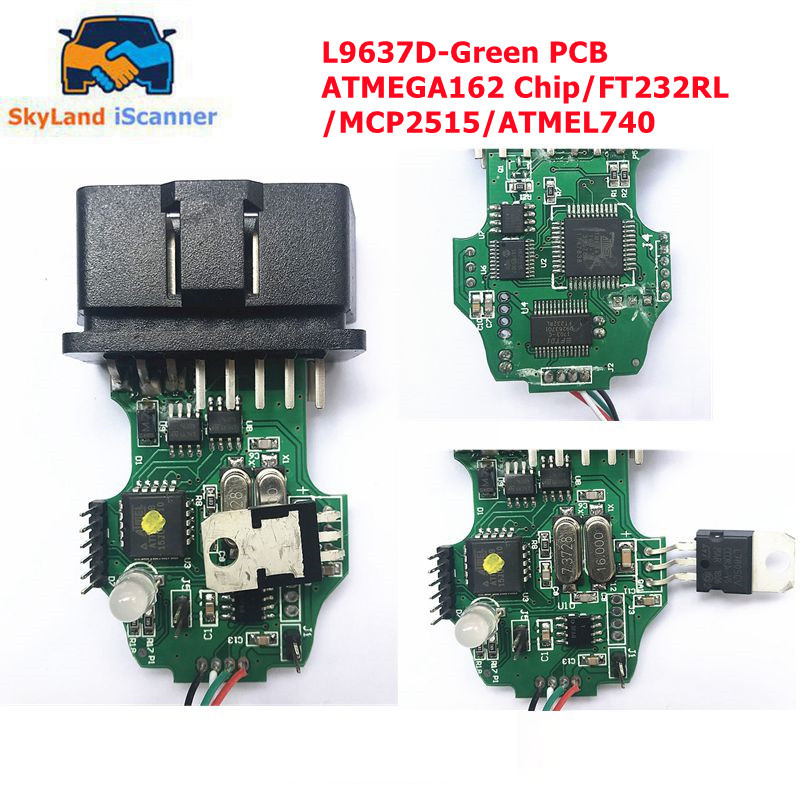 VAG COM V17.8 Cable Multi-Language L9637D-Green PCB TMEGA162 Chip FT232RL MCP2515 ATMEL740 Car Diagn
