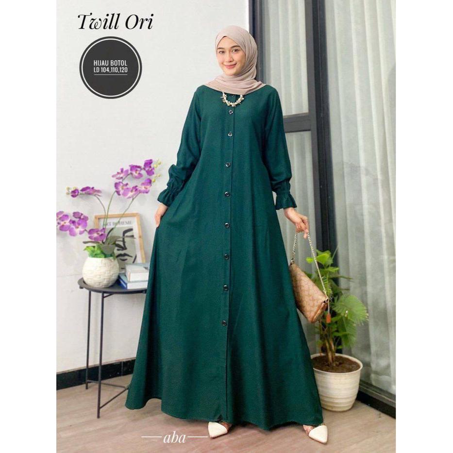 PREMIUM gamis polos twil ori dress panjang busui tali samping Muslim Twill Kancing Cantik Karet