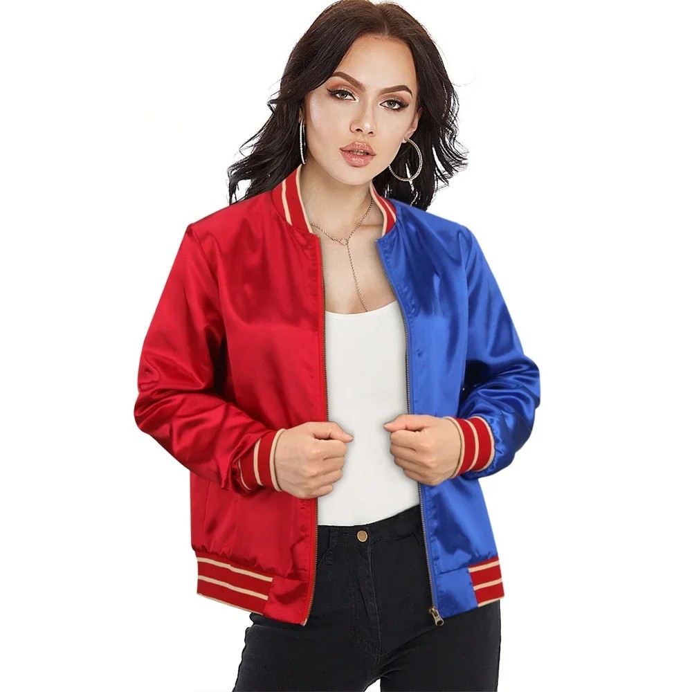 Quinn Jacket Red Blue Clown Cosplay Uniform Joker Halloween Cos Outfits For Women.