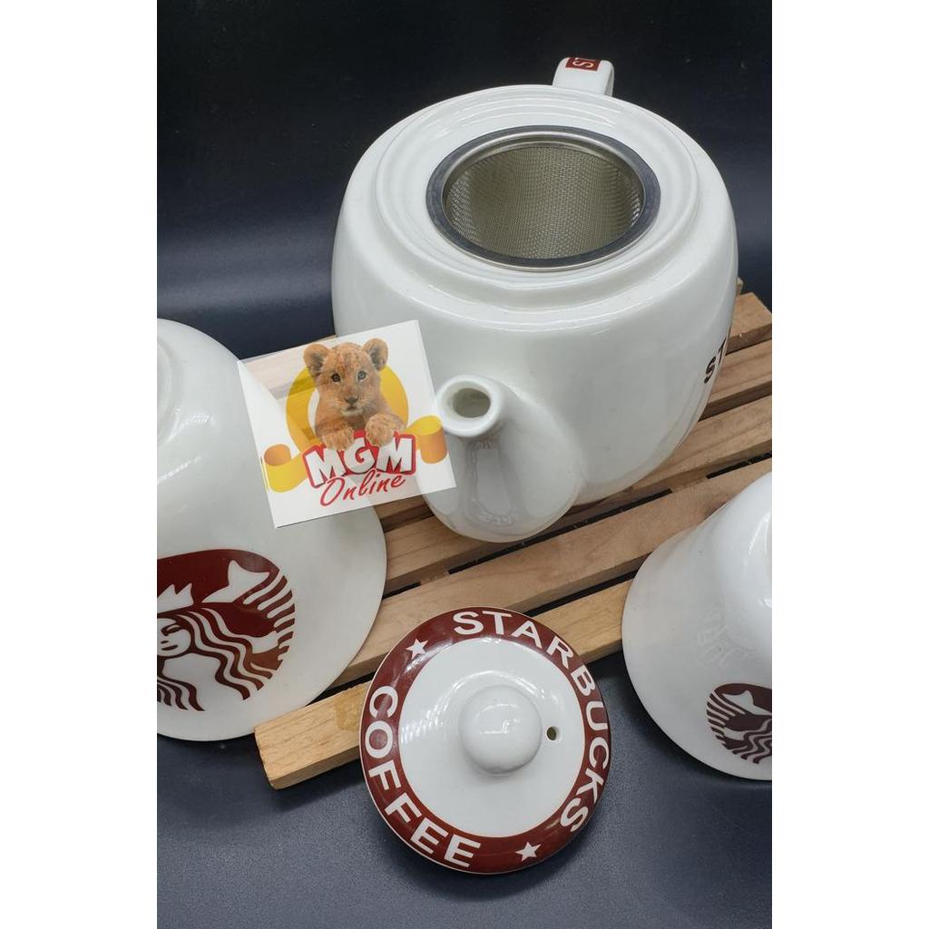 SET TEKO STARBUCKS DENGAN GELAS SUSUN KERAMIK TEKO SET STARBUCKS