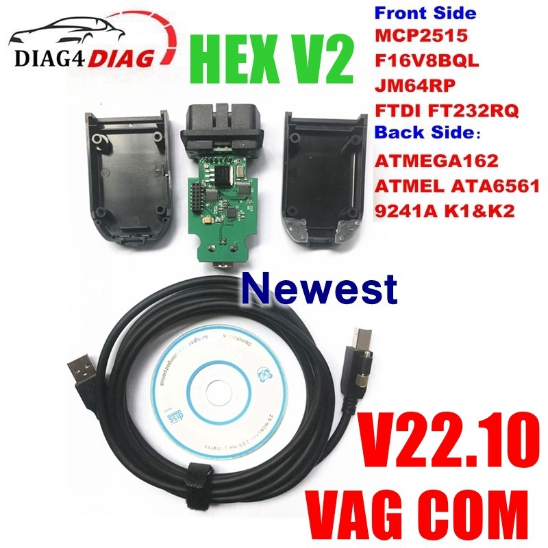 10pcs/lot VAG COM V23.11.0 ATMEGA162+16V8+FT232RQ Car Diagnostic Interface OBDII 16Pin Connector Cab