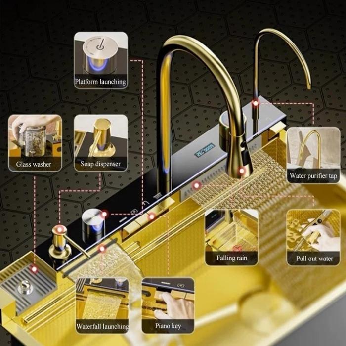 Best Seller Kitchen Sink 7545 Gold Piano Stainless/Kitchen Sink Luxury Gold Modern Sink Hq