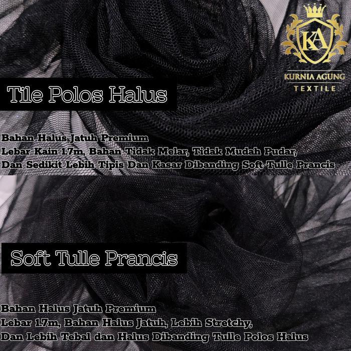 1/2 Meter Kain Tile Polos Halus / Soft Tulle Prancis Premium Warna HITAM / BLACK Bahan Dress Rok