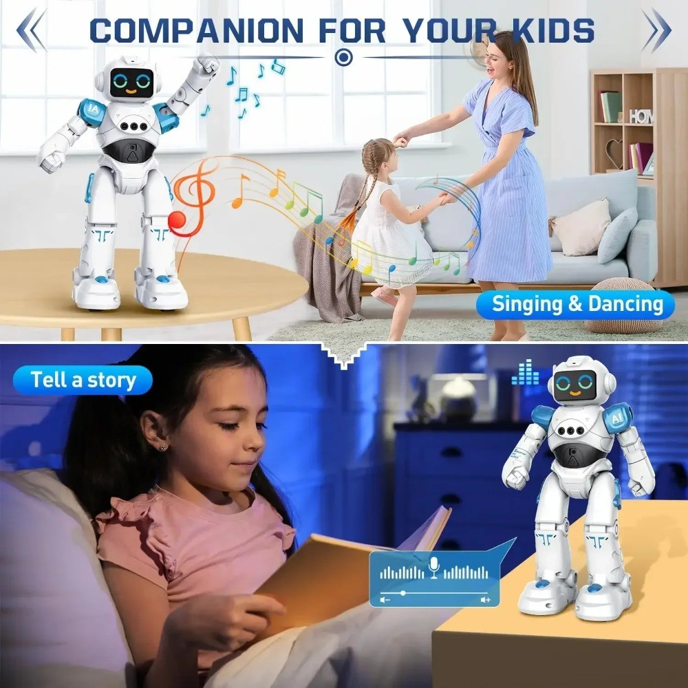 Smart RC Robot Toy for Kids - Talking Robot with Gesture Sensing, Voice & Remote Control for Boys &