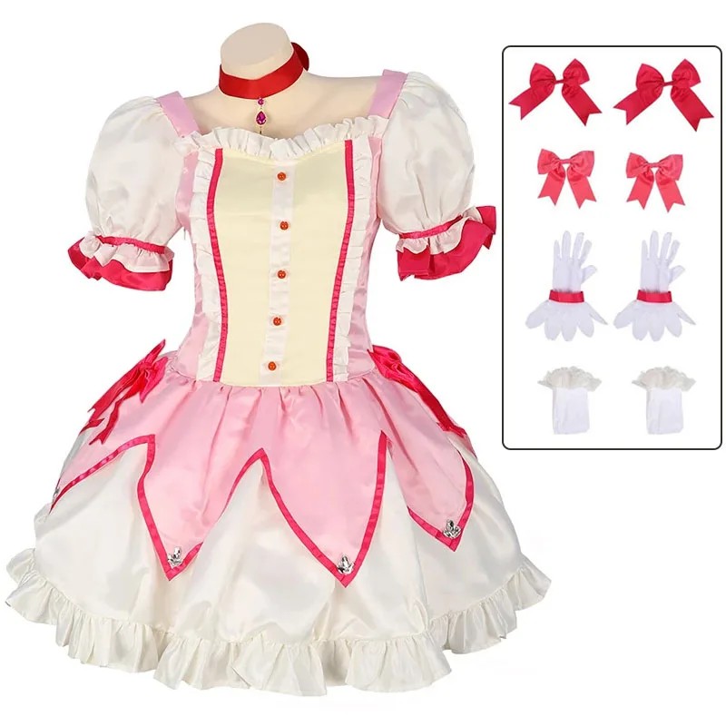 Kaname Madoka Cosplay Costume Wig Anime Puella Magi Madoka Magica Ball Dress Halloween Party Uniform