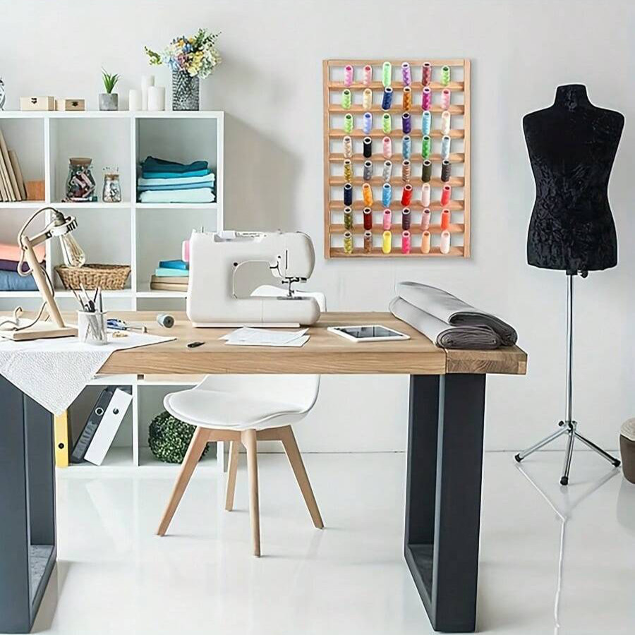 48/54 Spool Wooden Thread Rack Wall Mounted Sewing Thread Holder with Screws Purpose Sewing Thread